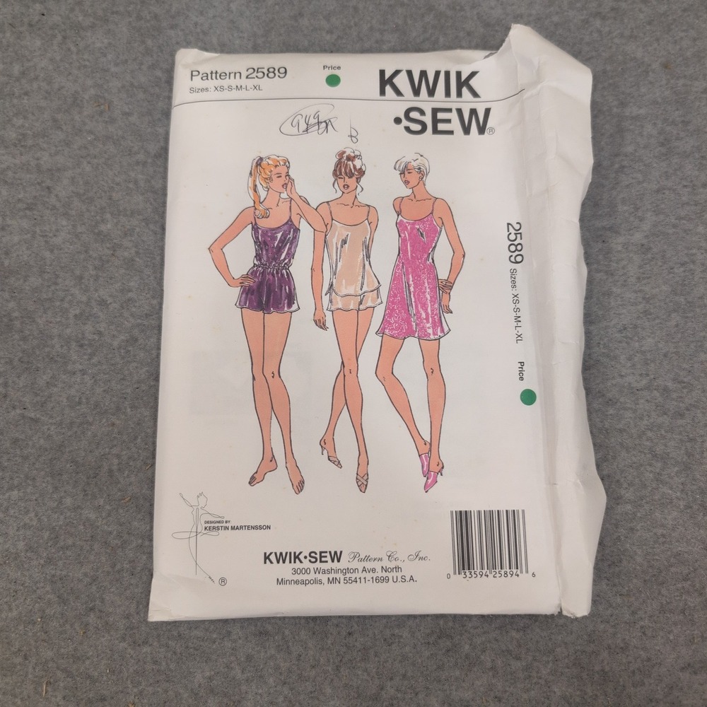 Kwik Sew 2589 Misses Chemise Camisole Shorts Pattern XS-XL Kerstin Martensson